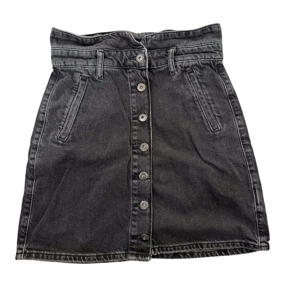 Pilcro Anthropologie Gray Denim Mini Skirt Button Front Paperbag Waist Size 4